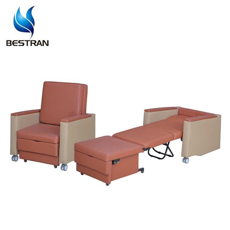 Bt-Cn011 Hospital Furniture Foldable Patient Attendant Chair Medical Accompany Chair Bed Leather Cover Wooden Armrest Price