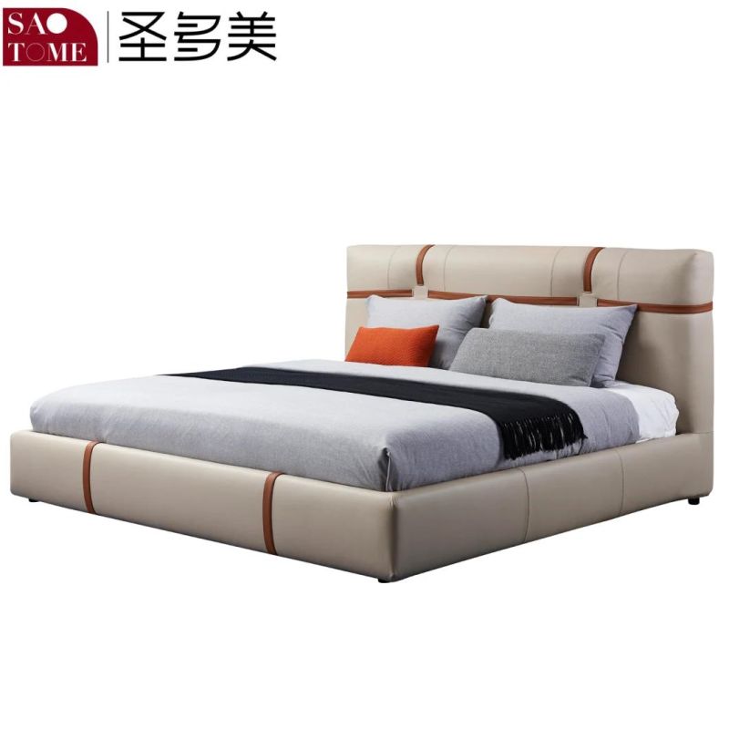 Modern European Furniture Wooden Leather 1.5m Double King Bed