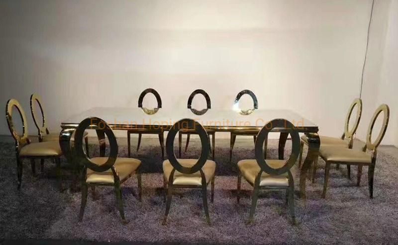 Modern White Hole Decoration Back Wedding Chair Gold Chair Fashion Cheap Hotel Banquet Chair Flower Painting Oval Back Simple Golden Dining Chair