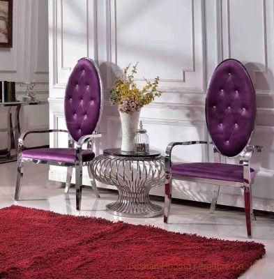 Dining Durable Elegant King Throne Stainless Steel with Purple Velvet Wedding Banquet Chair