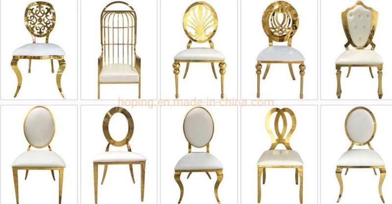 Factory Luxury Modern Event Hall Use Stainless Steel Guest Chair Hotel Gold Metal Frame Stainless Steel Hole Back Chair Wedding Used Banquet Chairs for Sale