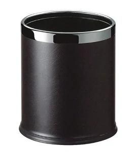 Overlap Open Top Round Leather Metal Trash Can