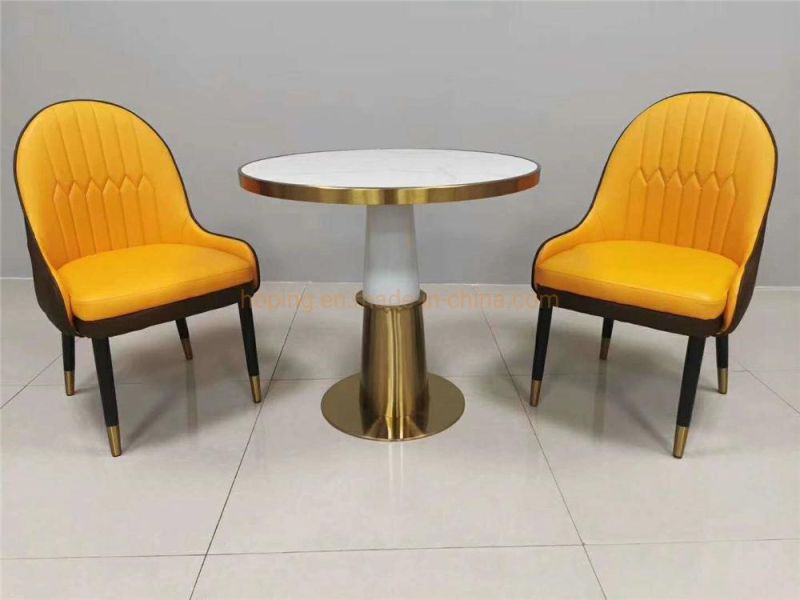 Modern Restaurant Furniture Hot Sale Iron Frame Leather Dining Chair Barcelona Event Furniture Modern Used Hotel Furniture Steel Dining Table and Chair Sets