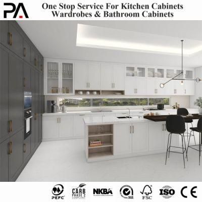 PA Shaker Laminate Asian Ivory Pull out Home Furniture Wall Sink Kitchen Cabinets USA with Glass Doors