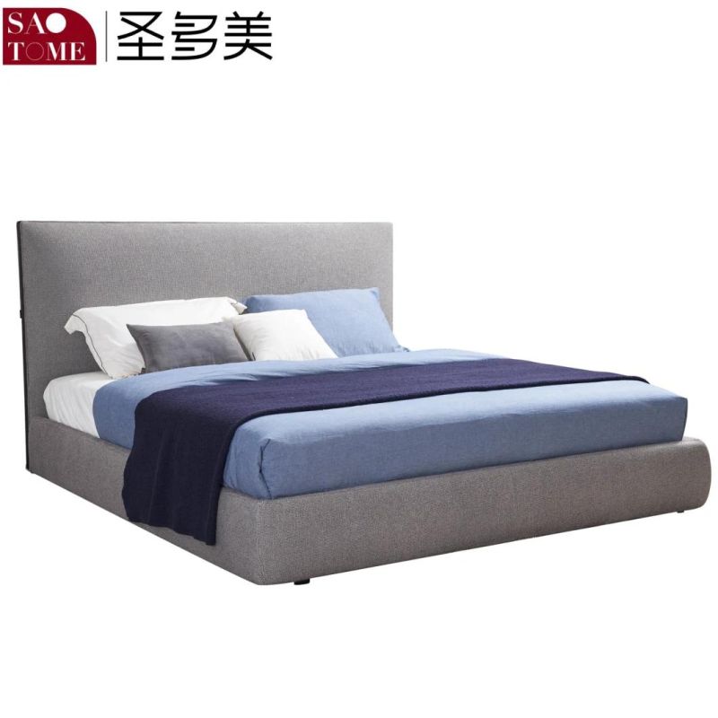 Modern European Style Wooden Leather Double Flat Bed
