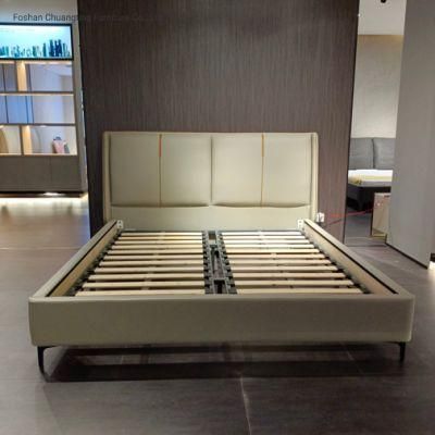 Rice White Bed Wooden Furniture Hotel and Bedroom Bed Leather Bed