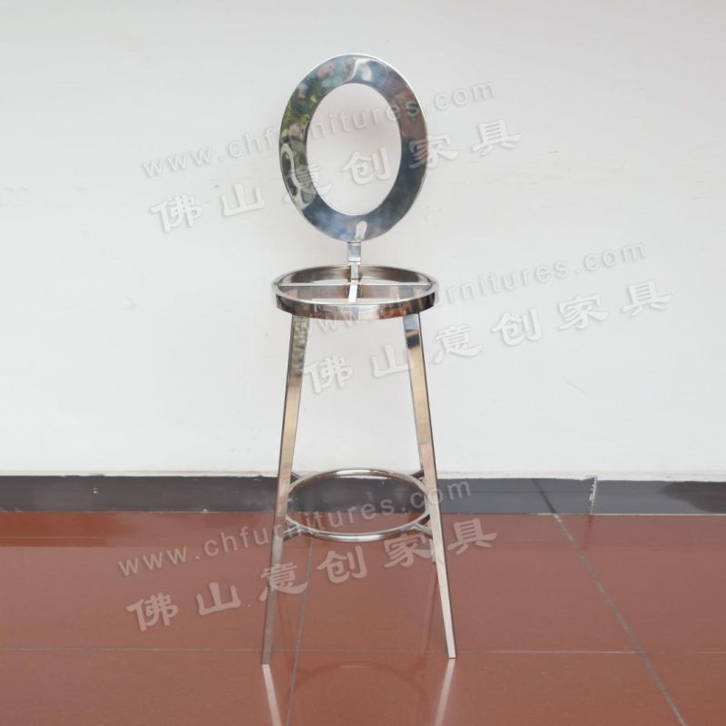 Commercial Bar Outdoor Cafe Negotiation Stainless Steel High-Foot Round Back Bar Chair
