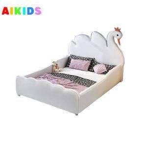 Girls Bedroom Swan Princess Modern Minimalist Design Children Leather Bed Safety Guardrail Slide Bed