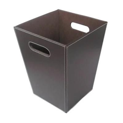 Hotel Use Classic Waste Paper Basket Storage Bin Retro PU Leather Trash Can