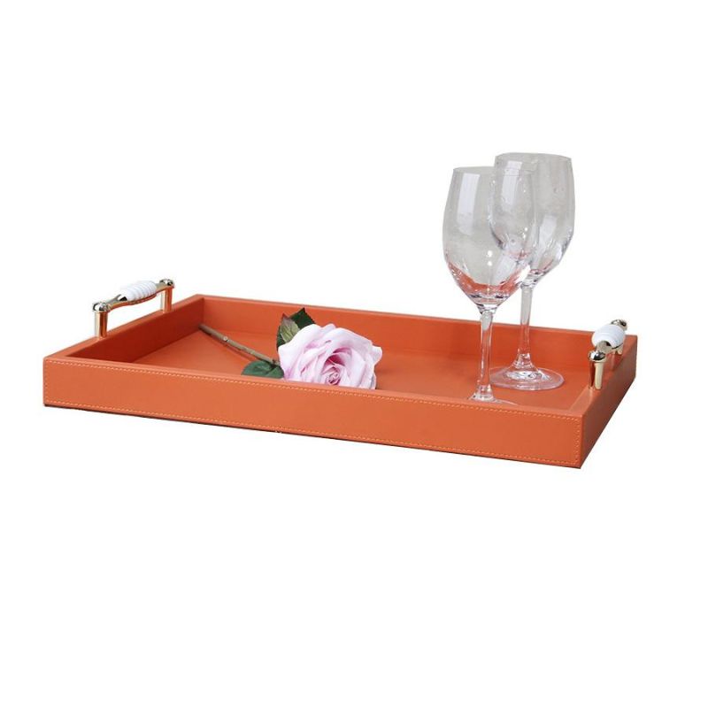 European Metal Tray Leather Hardware Tray Tea Tray Rectangular Tray Home Accessories Tray