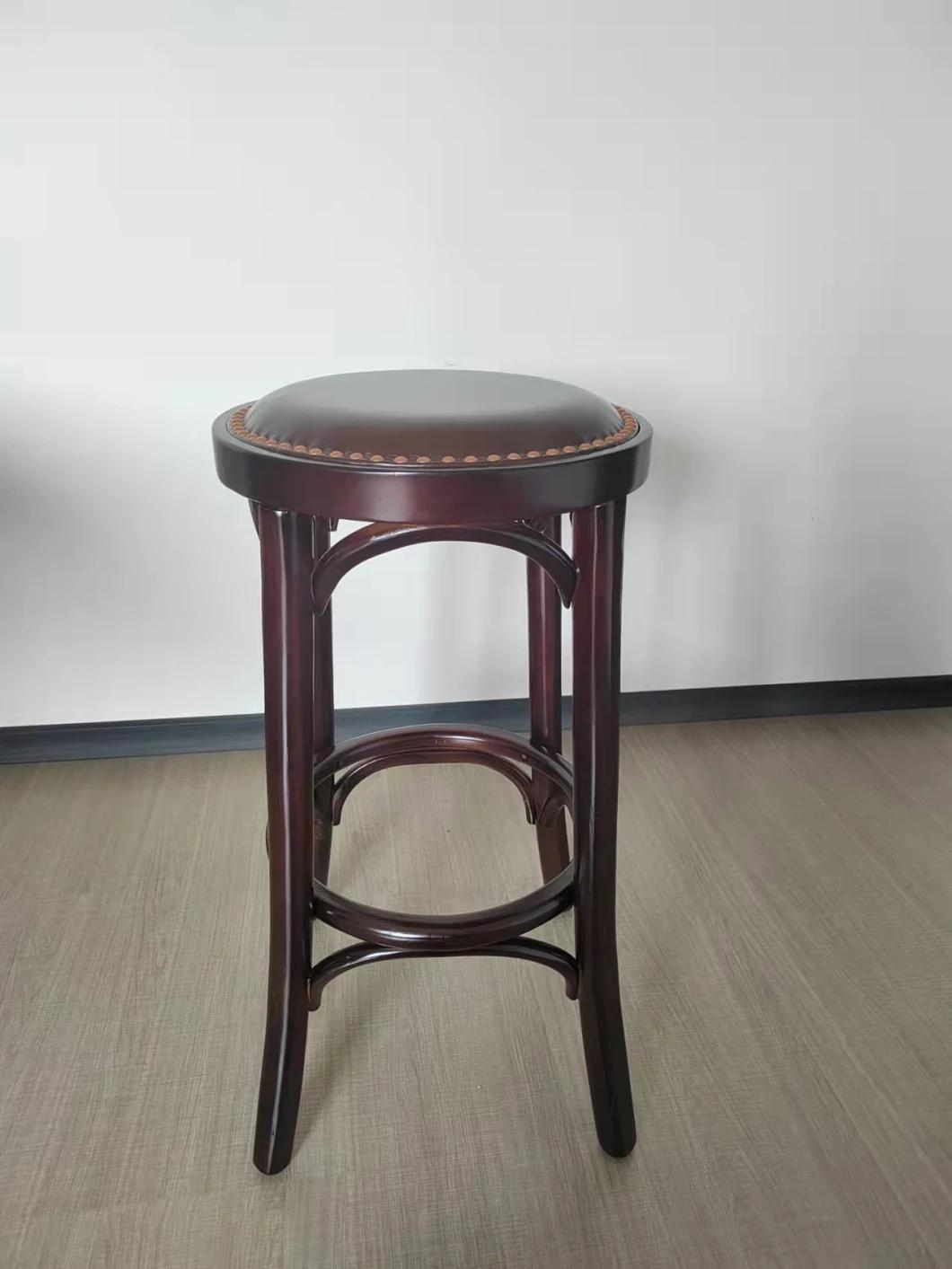 Restaurant Cafe Coffee Shop Bar Commercial Use Solid Frame High Counter PU Leather Seat Round Stool