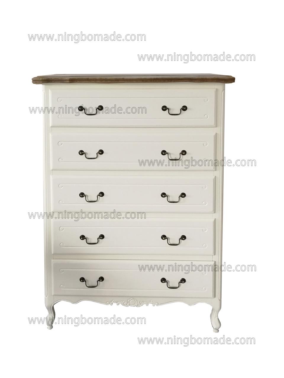 Nordic Louis Style Household Furniture Louis White Solid Wood Five Drawers Chest of Cabinet