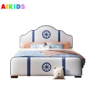 Modern Simple Design Single Bed Children Leather Bed Boys Mediterranean Children Bed