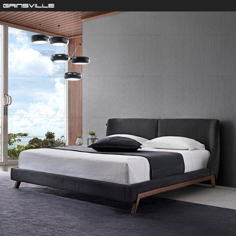 Modern Home Furniture Fabric Bed Simple Design Wooden Wall Bed Bedroom Set King Bed