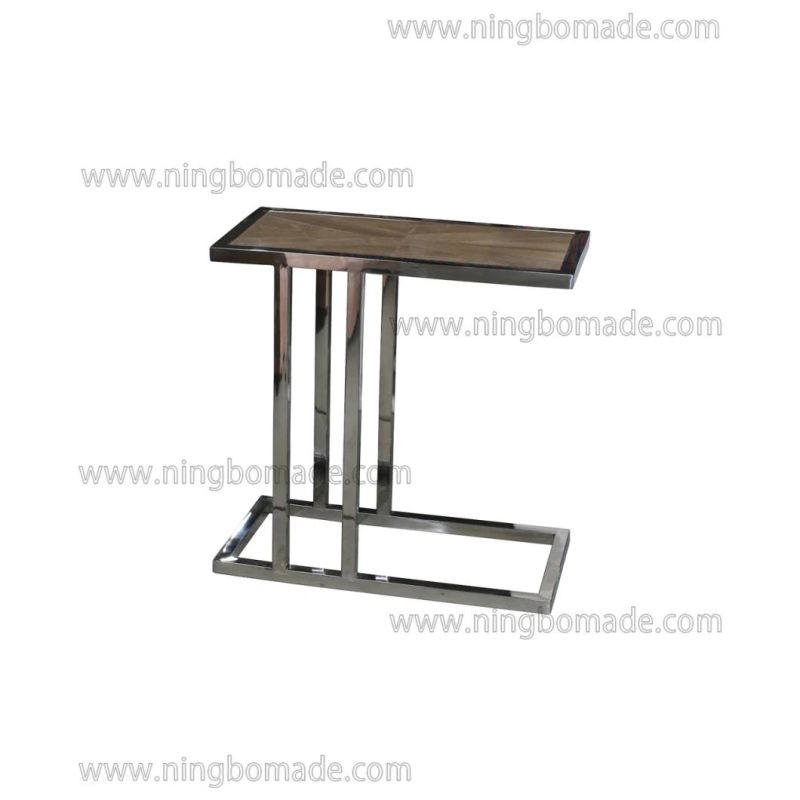 Classic Chic Eco-Friendly Paint Furniture Natural Reclaimed Elm Top Shining Stainless Steel Base Corner Sofa Table