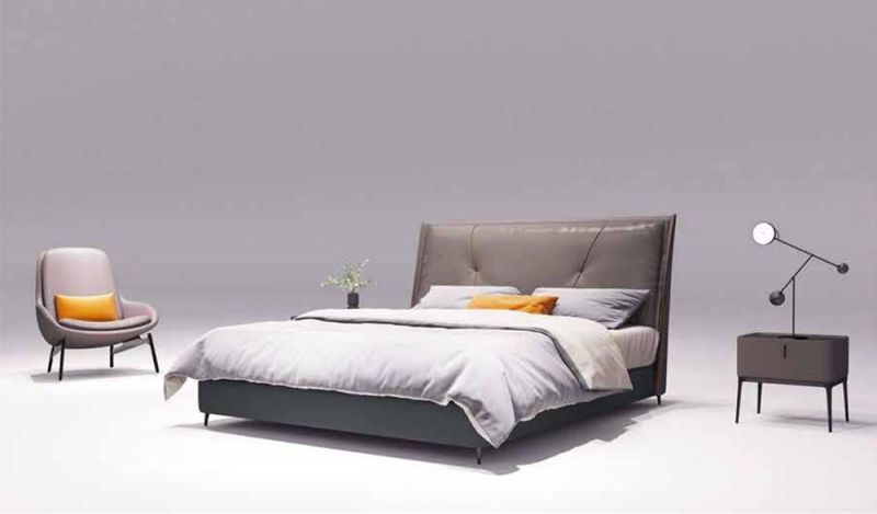 143 Luxury High-End Bedroom Leather Double Bed Furniture