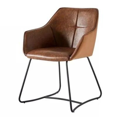 2021 New Round Room Furniture Brown PU Dining Chair