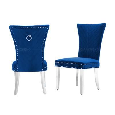 High Back Blue Fabric Velvet Italian Hotel Restaurant Dining Chair