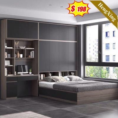 Wooden Home Hotel Furniture MDF Wardrobe Murphy Upholstered Leather Surface King Size Queen Bed Set