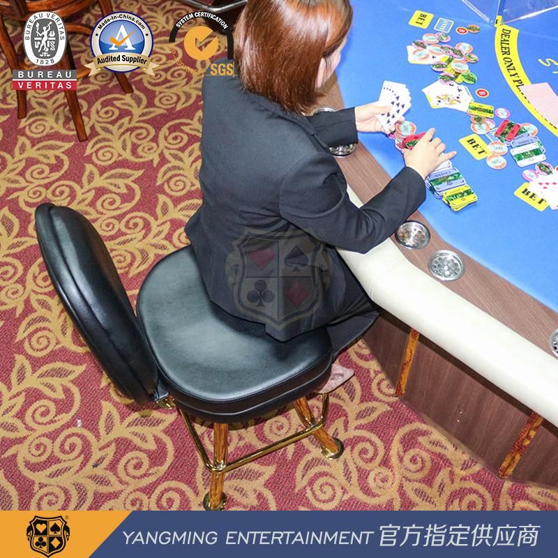 Black Simulation Leather Titanium Golden Yellow Stainless Steel High-Foot Revolving Poker Table Player Chair Ym-Dk04