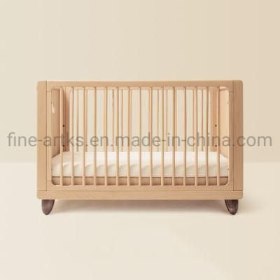 Hot Sale Household Eco-Friendly Solid Wood Baby Cot Bed with Playpen