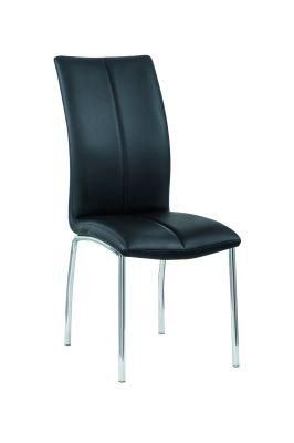 Black PU Four Chrome Legs Dining Chair