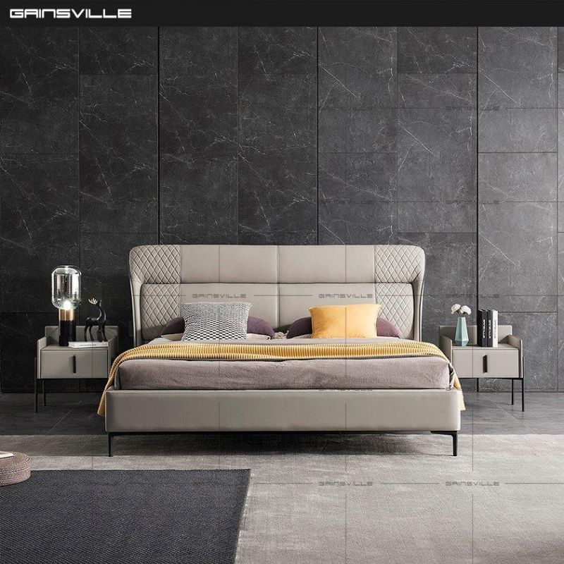 Hot Selling Italian Brand Bedroom Furniture Villa Hotel Apartment Modern Double Beds Leather Cuff Bed Gc1727