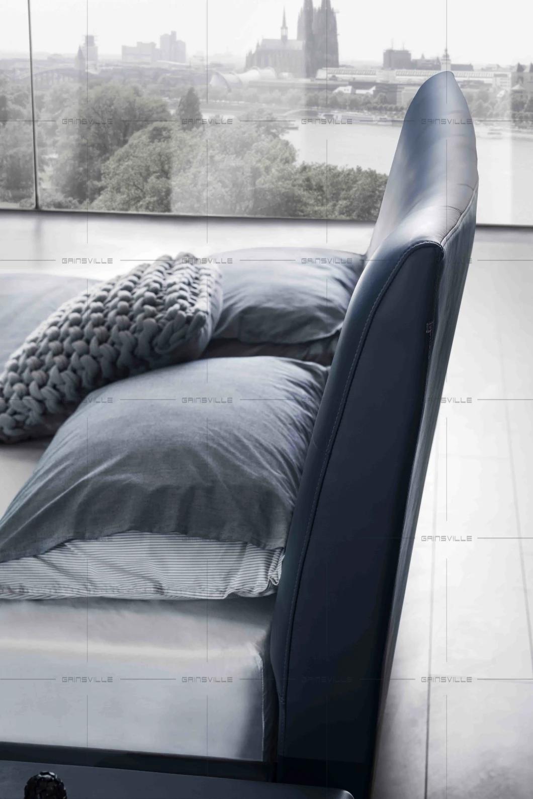 Foshan Factory Gainsville Modern Furniture Dark Blue Color Leather King Bed in Bedroom Furniture