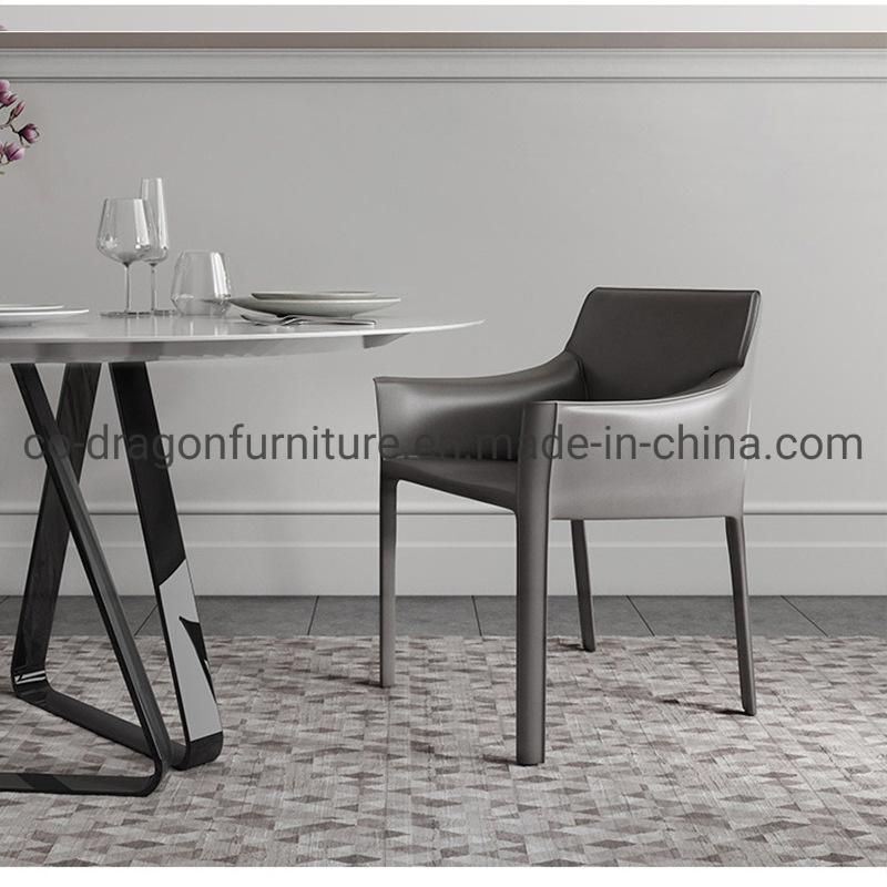 Modern Home Furniture Leather Steel Frame Dining Chair with Arm