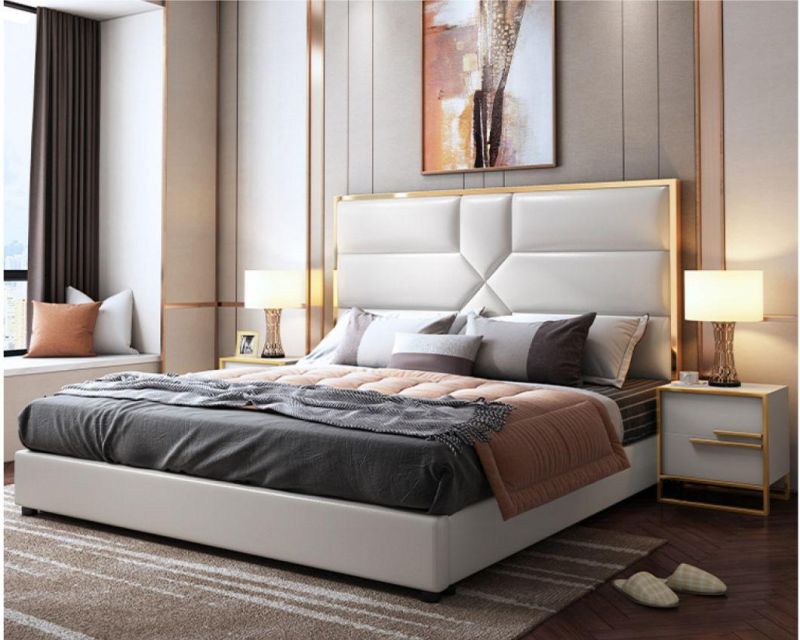 Modern Solid Wooden Super King Size Platform Bed Frame with Headboard Supplier