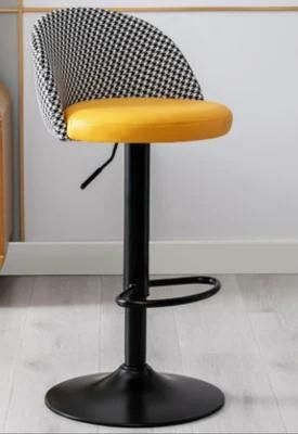 Factory Outlet Houndstooth Fabric Swivel Bar Chair Bar Stool Yellow Cushion