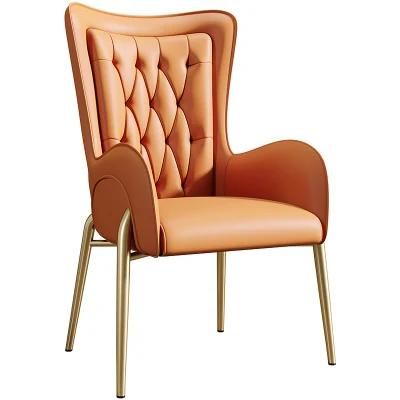 Minimalist Home Leather Backrest Chair Hotel Banquet Light Luxury Dining Chair with Stainless Steel Metal Frame