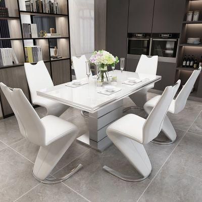 Nordic Extendable Size Table and 6 Fabric Leather Dining Chairs Dining Room Table Luxury Modern Dining Room Furniture Table