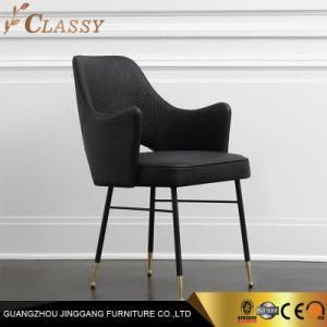 Modern Luxury Black Leather Upholstered Dining Chair with Armrest