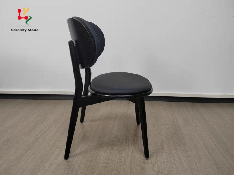 Customized Made Simple Style Wood Frame Upholstered Leather Hotel Restaurtant Cafe Dining Chair