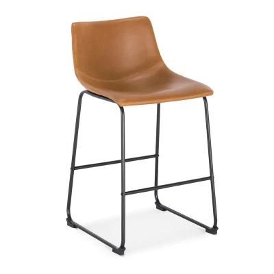Kitchen Industrial Metal Leg Upholstered Leather Counter Stools Bar Chair
