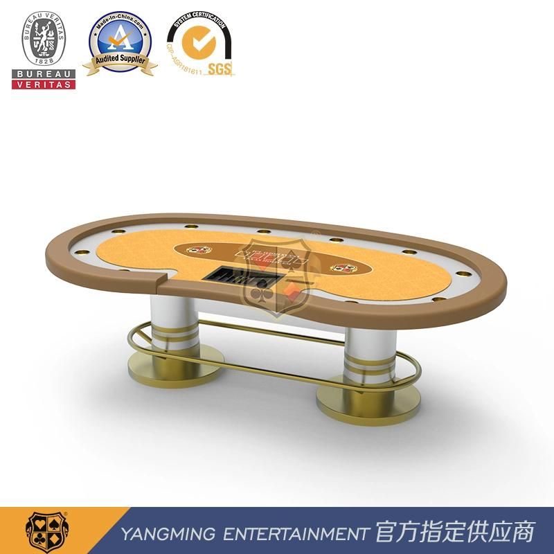 Newly Upgraded Design for 8-10 Persons Oval Texas Hold′ Em Table with Cylindrical Metal Feet Ym-Tb04