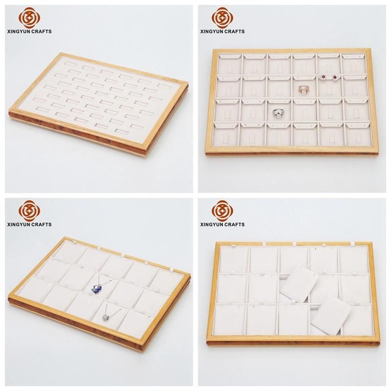 Wholesale Wooden Leather Jewelry Stackable Tray Exhibition Showcase Gift Packaging Display