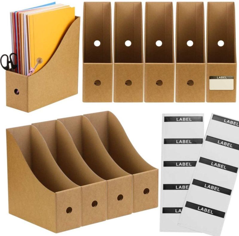 Custom Kraft Paper Magazine File Holders Stand Folded Cardboard Magazine Holder with Hole