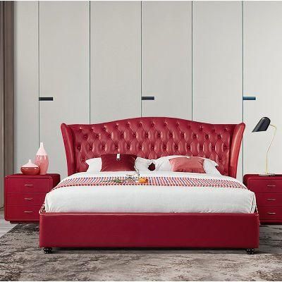 Luxury Platform Bed Red Bedroom Furniture Upholstered PU Leather King Size Bed