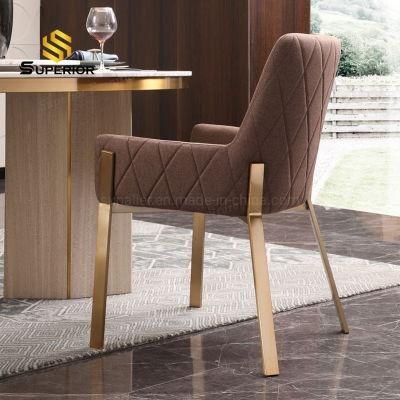 Fancy Dining Room Brown Velvet Dining Chairs with Armrest
