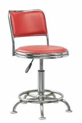Red Color PVC Back and Seat Chrome Base Bar Stool
