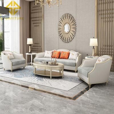 Italian Light Luxury Leather Sofa French American Simple Solid Wood Arc Model Room Villa Furniture in Stock