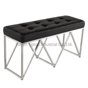 Modern Bed Bench with Stainless Steel Base Living Room Leather Bench