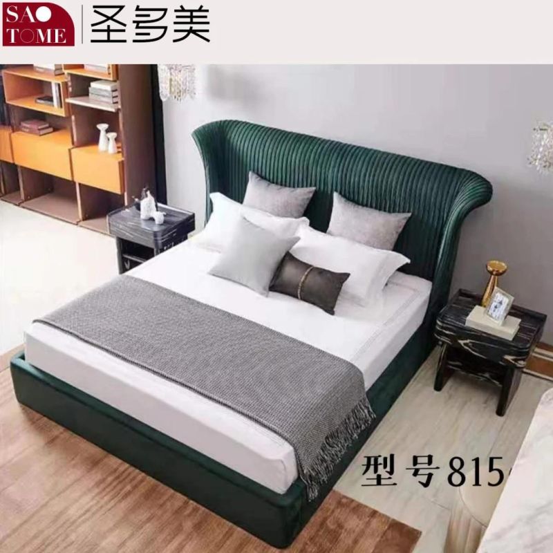 Bedroom Furniture Dark Green Leather Russian Imported Larch Double Bed