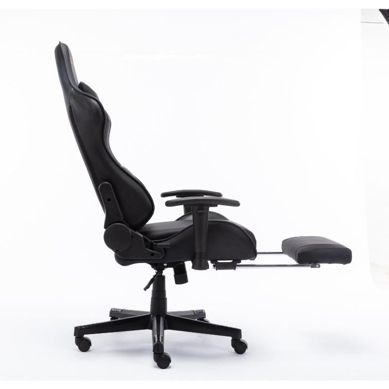 Factory Direct Wholesale Ergonomic Luxury Colorful PC Racing Reclining Chair Leather Gaming Office Chair with Footrestblack