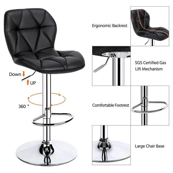 New Fashion Adjustable Swivel Gas Lift Ergonomic Back design Breathable PU Leather Seat Bar Chair Stool with Chromed Base