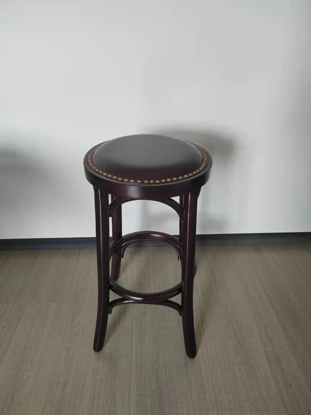 Restaurant Cafe Coffee Shop Bar Commercial Use Solid Frame High Counter PU Leather Seat Round Stool