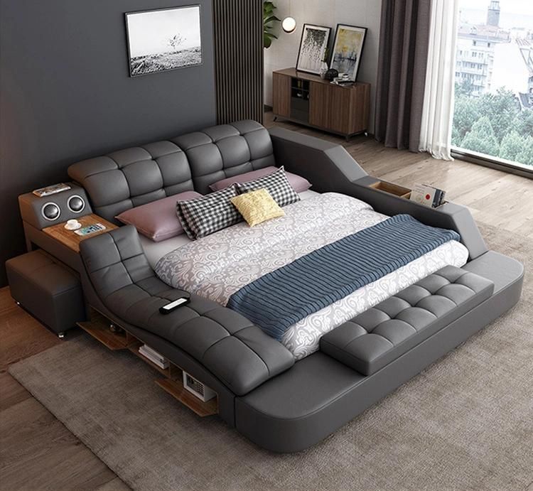 Modern Bedroom Furniture Set Leather Multifunction Massage Charger Smart Sofa Bed