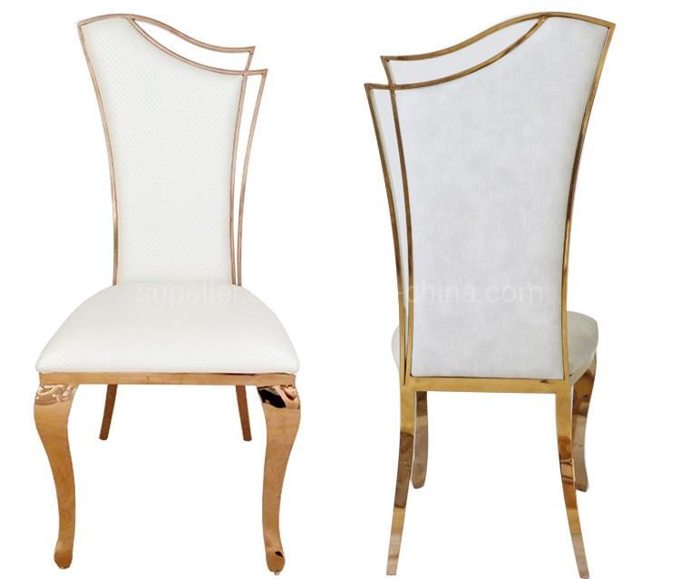 Modern Wedding Withe Leather Dining Chair with Gold Metal Back